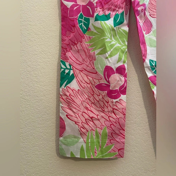 Vintage Lilly Pulitzer Ports Of Caw Wide Leg Pant Pink/Green Parrot Floral Sz 4 - Picture 5 of 9